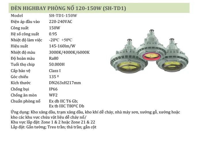 Thông số nổi bật của đèn highbay chống nổ 120W