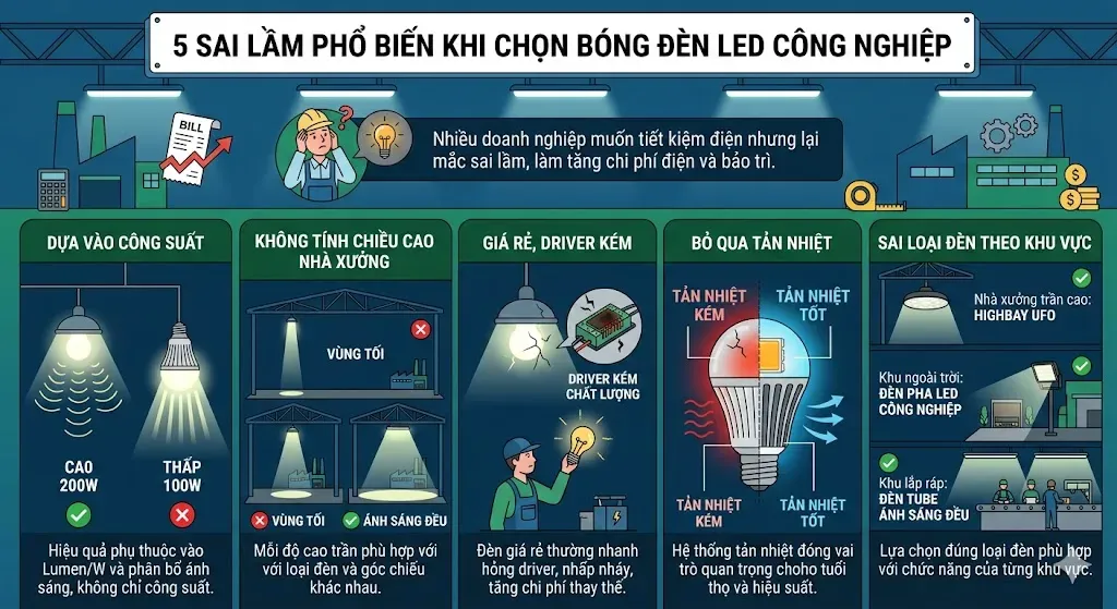 5 sai lầm phổ biến khi chọn bóng đèn led công nghiệp 5 sai lầm phổ biến khi chọn bóng đèn led công nghiệp