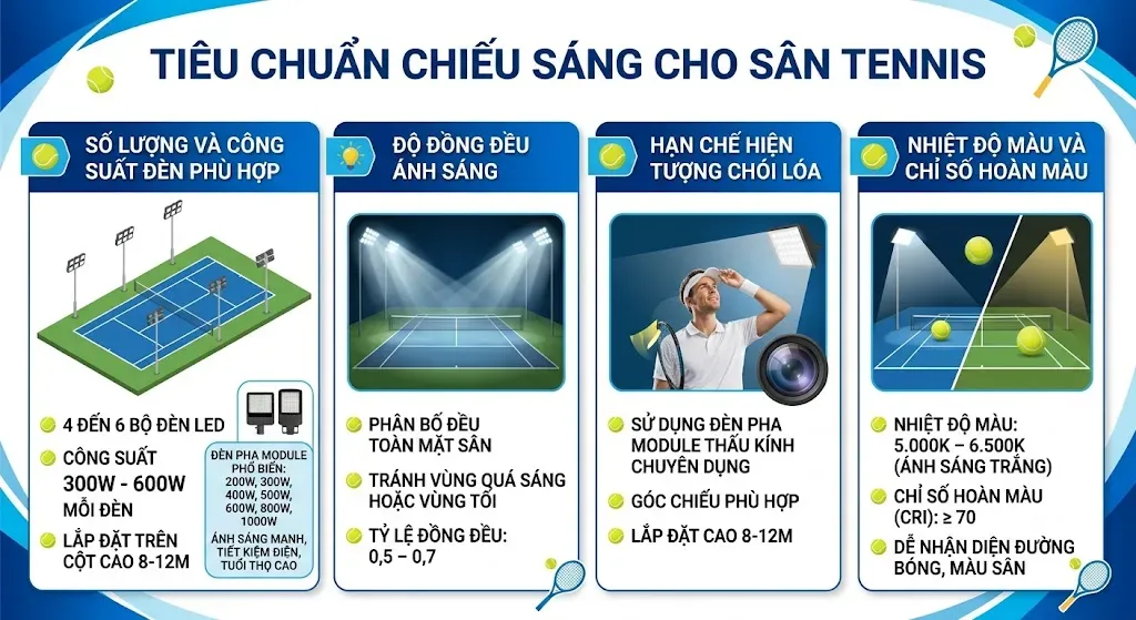 Tiêu chí lựa chọn đèn LED sân tennis phù hợp Tiêu chí lựa chọn đèn LED sân tennis phù hợp