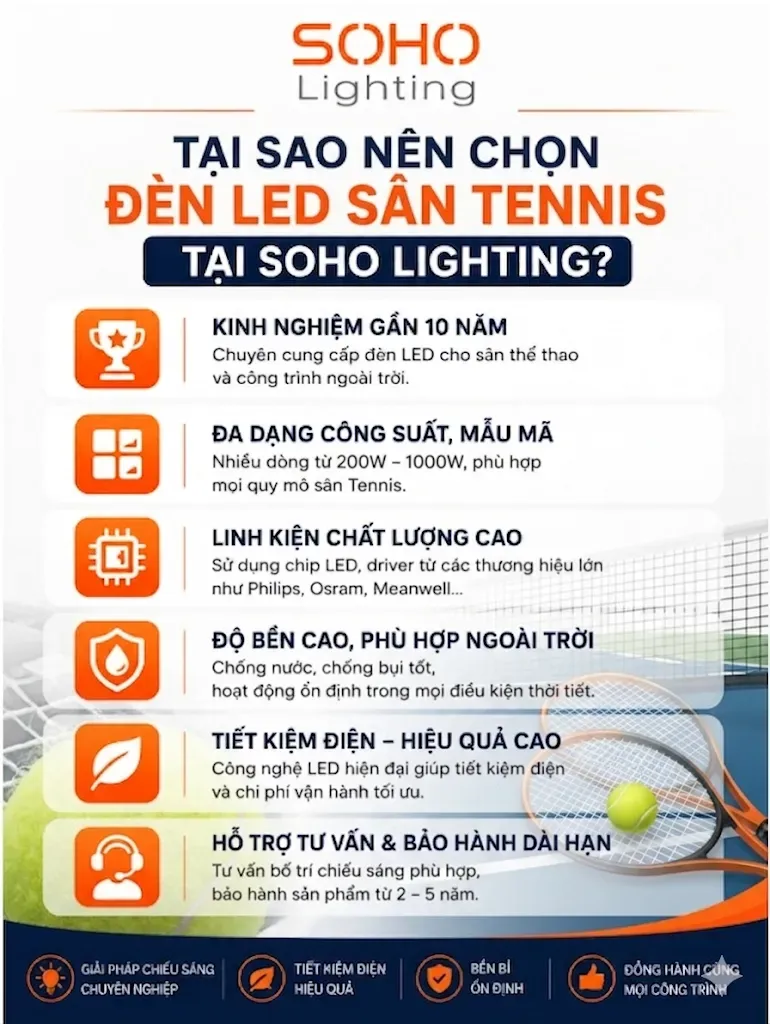 Tiêu chí lựa chọn đèn LED sân tennis phù hợp