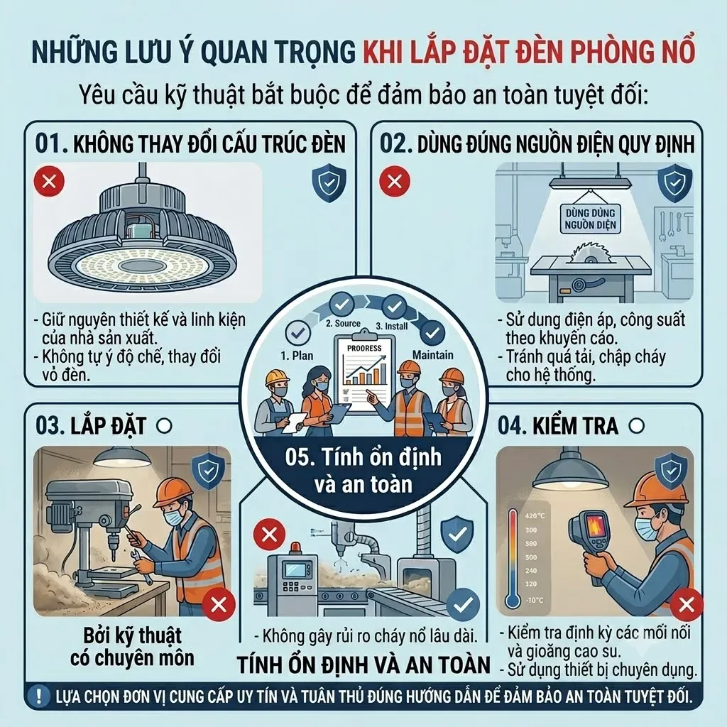 Những lưu ý quan trọng khi lắp đặt đèn phòng nổ Những lưu ý quan trọng khi lắp đặt đèn phòng nổ