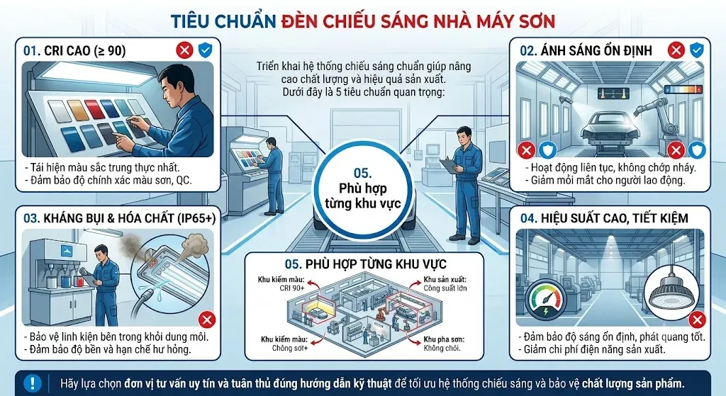 Tiêu chuẩn đèn chiếu sáng nhà máy sơn Tiêu chuẩn đèn chiếu sáng nhà máy sơn