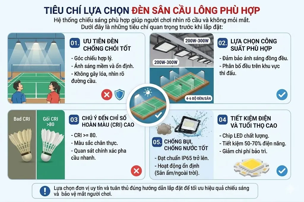 Tiêu chí lựa chọn đèn sân cầu lông phù hợp Tiêu chí lựa chọn đèn sân cầu lông phù hợp