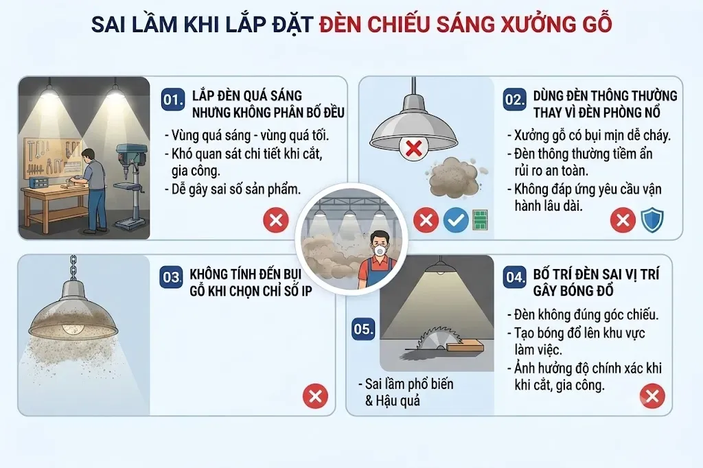 Sai lầm khi lắp đặt đèn chiếu sáng xưởng gỗ Sai lầm khi lắp đặt đèn chiếu sáng xưởng gỗ