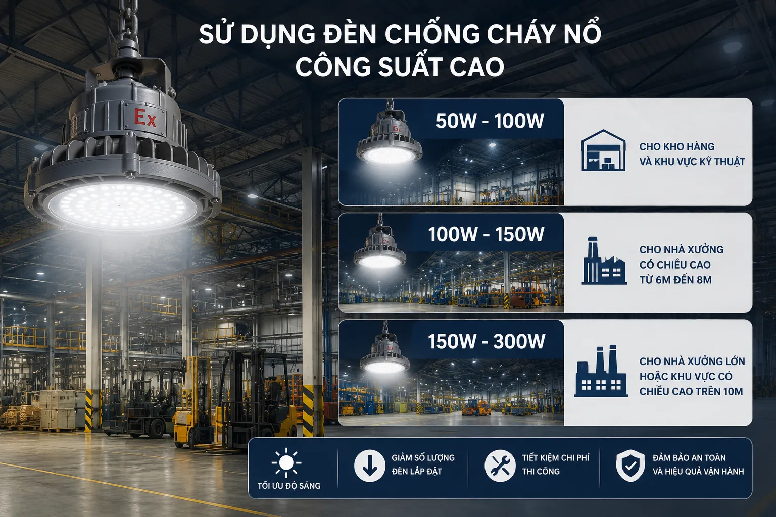 Sử dụng đèn chống cháy nổ công suất cao Sử dụng đèn chống cháy nổ công suất cao