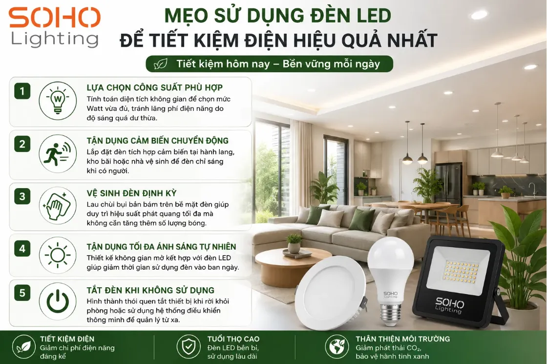 Mẹo sử dụng đèn LED để tiết kiệm điện hiệu quả nhất